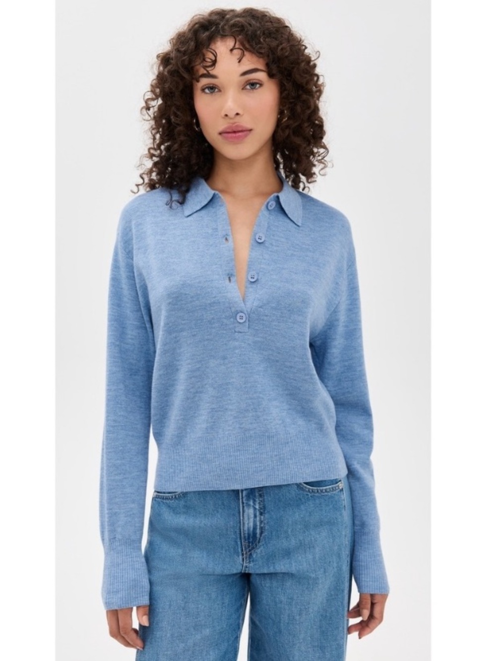 Apiece Apart 100% Wool Kari Polo Knit Pullover Sweater in Heathered Sky Size XS
